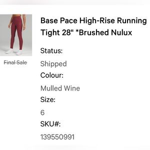 Lululemon bace pace high rise running tight 28” Nulux